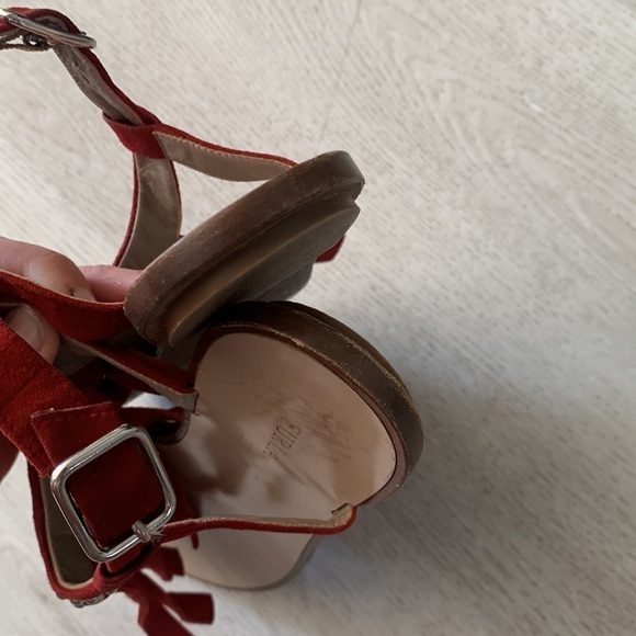 Furla red Fringed studded bohemian festive summer vacation travel Sandal - Picture 6 of 9